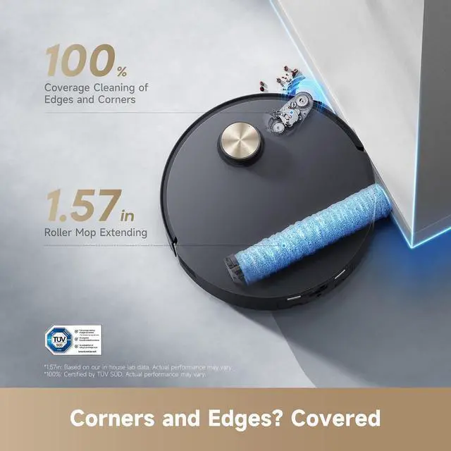 Alt view image 7 of 7 - DREAME Aqua10 Roller Robot Vacuum, AquaRoll Mopping, 30,000Pa Suction, 100% Detangling, Carpet-Protecting Roller Guard, Clear 2.36in Obstacle, Self-Empty, Self-Cleaning, Roller Mop Extending