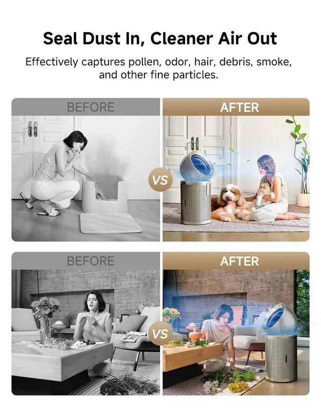Alt view image 4 of 7 - Dreame Smart Air Purifier for Home Large Room, Cleans 7,534 ft² in One Hour with 4 Filters, Dual-way Air Oulets, Al Tracking, Air Quality Monitor with 7 Sensors, 2-in-1 Purifier & Fan, PM10