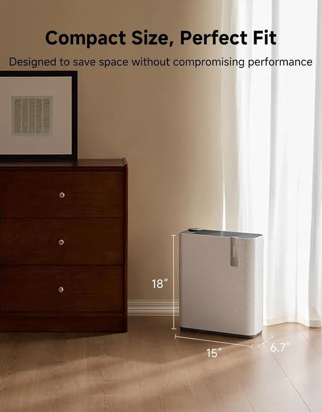 Alt view image 4 of 7 - DREAME Air Purifier AP5 with Powerful Airflow, Compact Size, 3-Stage Filtration System, Purify & Humidify & Refresh, App Remote Control