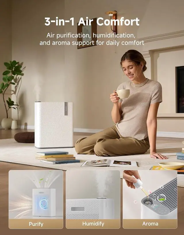 Alt view image 5 of 7 - DREAME Air Purifier AP5 with Powerful Airflow, Compact Size, 3-Stage Filtration System, Purify & Humidify & Refresh, App Remote Control
