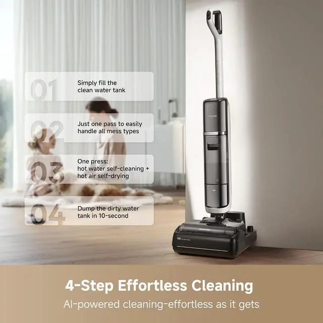 Alt view image 3 of 7 - DREAME H15 Pro Heat Wet Dry Vacuum and Mop, 185°F Hot Water Floor Cleaning, 0 Hair Tangle, Cordless Floor Cleaner with AI Robotic Arm, 22KPa Suction, 180° Lie-Flat, Hot Self Cleaning, Edge to Edge
