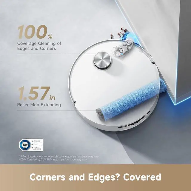 Alt view image 7 of 7 - DREAME Aqua10 Roller Robot Vacuum, AquaRoll Mopping, 30,000Pa Suction, 100% Detangling, Carpet-Protecting Roller Guard, Clear 2.36in Obstacle, Self-Empty, Self-Cleaning, Roller Mop Extending