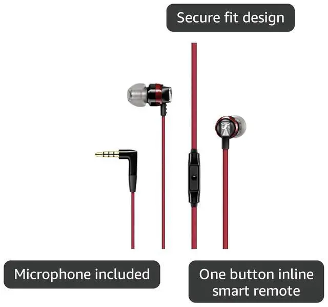 Alt view image 3 of 5 - Sennheiser CX 300S In Ear Headphone with One-Button Smart Remote - Red