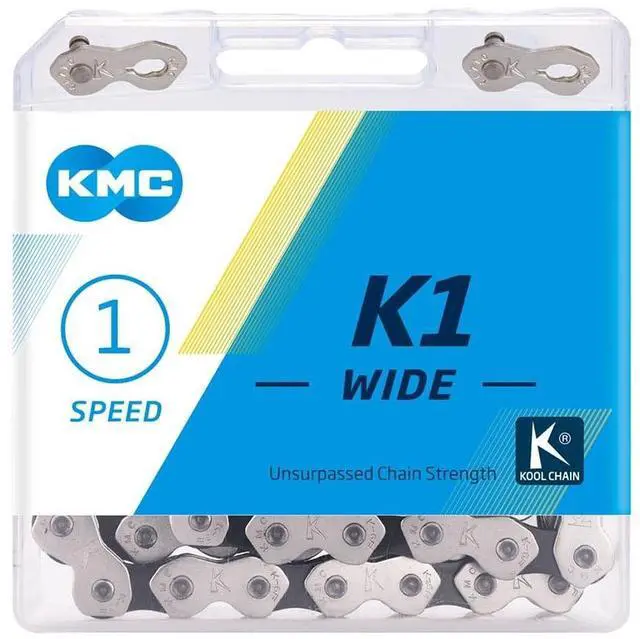 Main image of KMC Bike Chain K1, Heavy Duty BMX Chain, Unbeatable Strength & Great Looks, Single Speed Chain with Dynamic Configured Plates, High-Load Bicycle Chain, Track Bike Chain, 1/2" X 1/8" - 100 Links