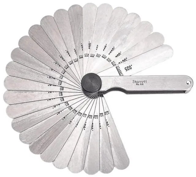 Main image of Starrett Tempered Steel English Thickness Gage with Straight Leaves - Ideal for Carpenters and Home Improvement - 26 Leaves, 1/2"-1/4" x 3"-1/32" Size, .0015"-.025" Range - 66
