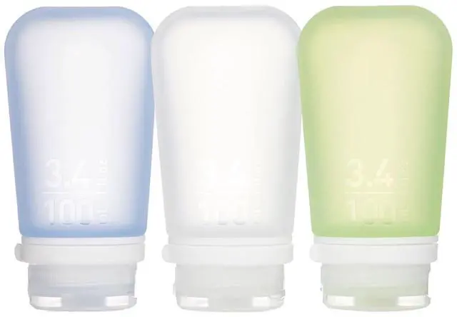 Main image of humangear GoToob+ Bottles - Silicone Leak-Proof Travel Tubes for Toiletries, Camping & TSA Carry-On (3-Pack), Large (3.4 fl oz; 100ml), Clear/Green/Blue