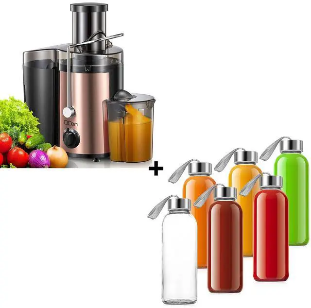 Main image of QCen Centrifugal Juicer Machine Rose Gold and 6PCS Glass Bottle Bundle
