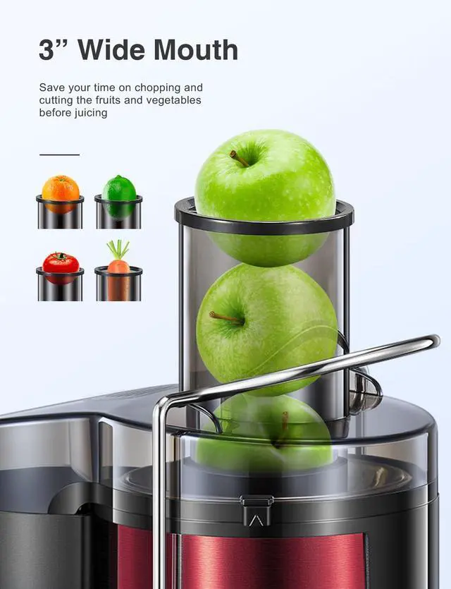 Alt view image 3 of 7 - QCen 800W Juicer Machine Metallic Red and Electric Citrus Juicer Squeezer Bundle