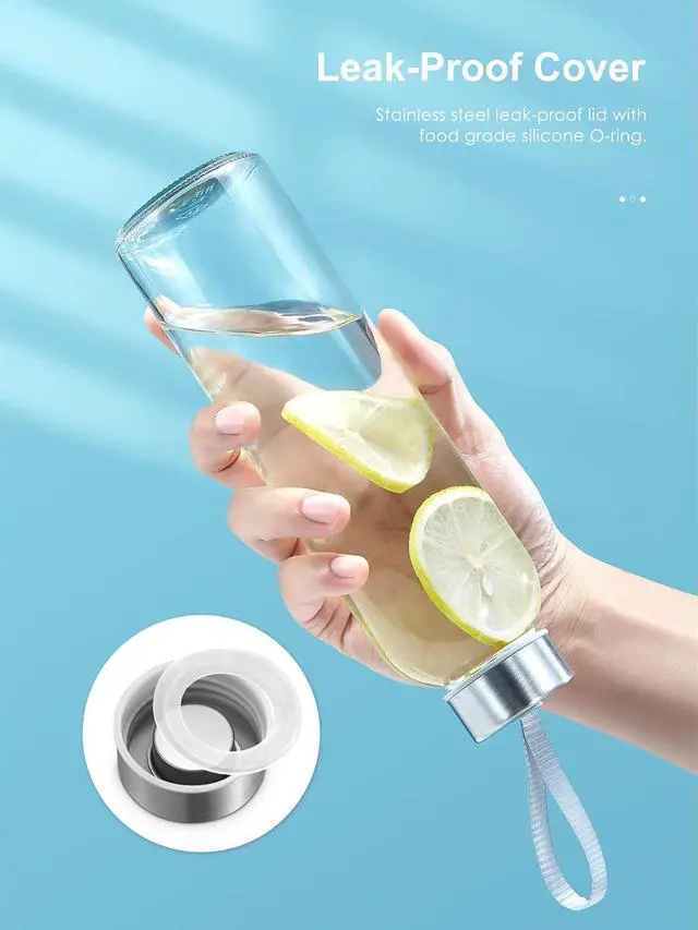Alt view image 3 of 7 - QCen 18oz Clear Glass Bottle for Juicing, 6 Pack Reusable Glass Water Bottles for Juicer Machine, with Stainless Steel Leak-Proof Lids, Wide Mouth Liquid Storage Containers, BPA Free