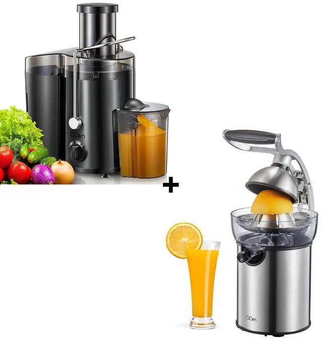 Main image of QCen 500W Juicer Machine Metallic Black and Electric Citrus Juicer Squeezer Bundle