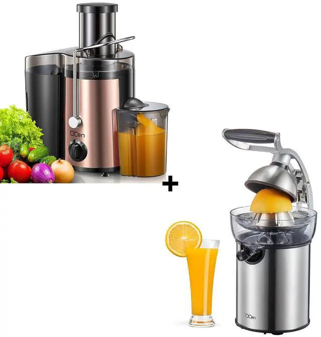 Main image of QCen 500W Juicer Machine Metallic Rose Gold and Electric Citrus Juicer Squeezer Bundle