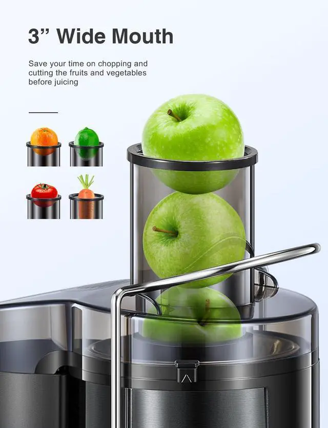 Alt view image 3 of 7 - QCen 800W Juicer Machine Metallic Black and Electric Citrus Juicer Squeezer Bundle