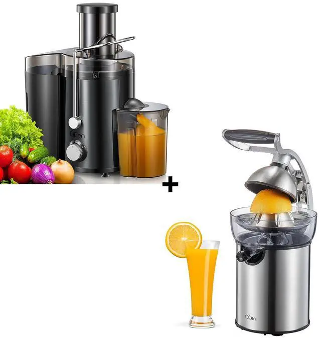 Main image of QCen 800W Juicer Machine Metallic Black and Electric Citrus Juicer Squeezer Bundle