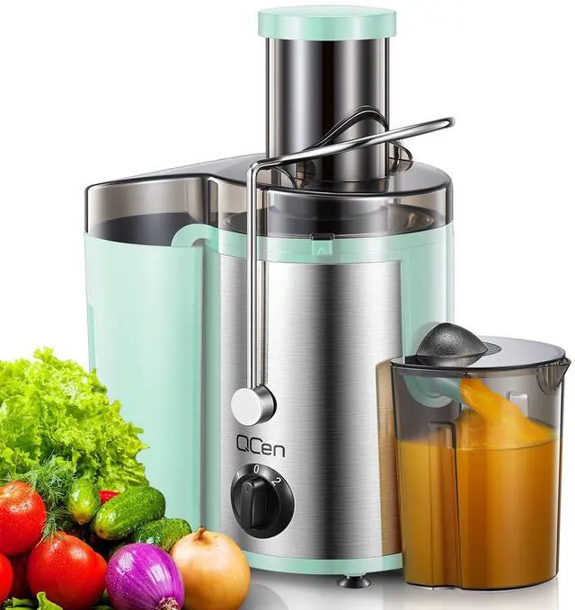 Main image of QCen Juicer Machine, 500W Centrifugal Juicer Extractor with Wide Mouth 3 Feed Chute for Fruit Vegetable, Easy to Clean, Stainless Steel, BPA-free (Aqua)