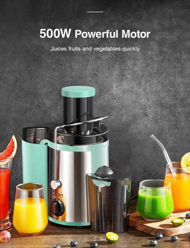 Alt view image 5 of 7 - QCen Juicer Machine, 500W Centrifugal Juicer Extractor with Wide Mouth 3 Feed Chute for Fruit Vegetable, Easy to Clean, Stainless Steel, BPA-free (Aqua)