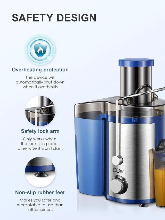 Alt view image 7 of 7 - Juicer Machine, 800W Centrifugal Juicer Extractor with Wide Mouth 3 Feed Chute for Fruit Vegetable, Easy to Clean, Stainless Steel, BPA-free (Blue)