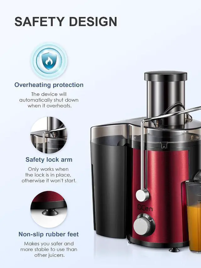 Alt view image 7 of 7 - Juicer Machine, 800W Centrifugal Juicer Extractor with Wide Mouth 3 Feed Chute for Fruit Vegetable, Easy to Clean, Stainless Steel, BPA-free (Metallic Red)