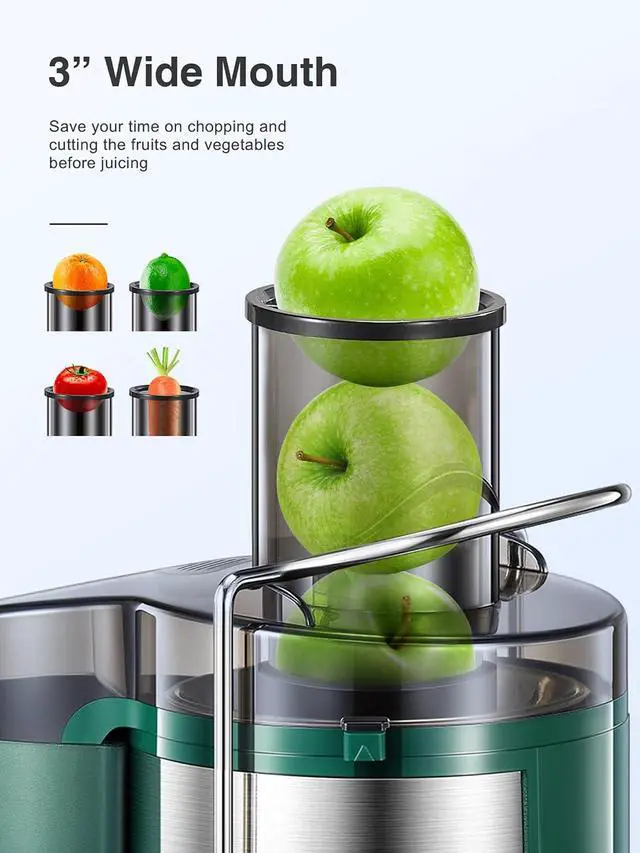 Alt view image 2 of 7 - Juicer Machine, 800W Centrifugal Juicer Extractor with Wide Mouth 3 Feed Chute for Fruit Vegetable, Easy to Clean, Stainless Steel, BPA-free (Green)