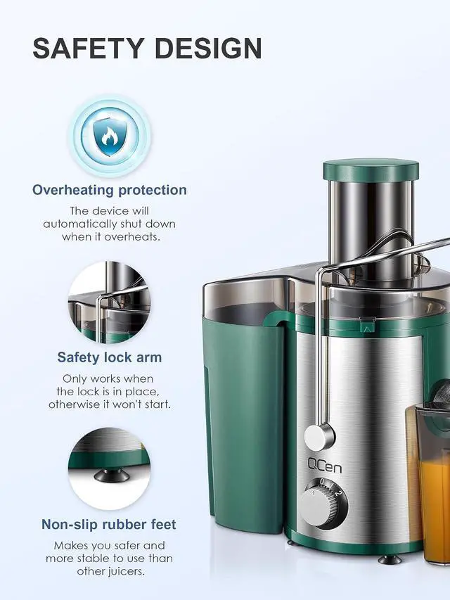 Alt view image 7 of 7 - Juicer Machine, 800W Centrifugal Juicer Extractor with Wide Mouth 3 Feed Chute for Fruit Vegetable, Easy to Clean, Stainless Steel, BPA-free (Green)