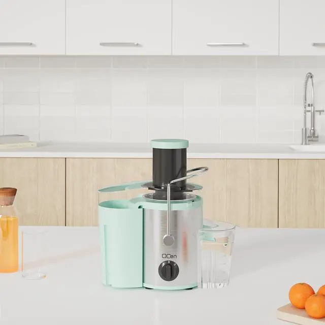Alt view image 2 of 7 - QCen Juicer Machine, 500W Centrifugal Juicer Extractor with Wide Mouth 3 Feed Chute for Fruit Vegetable, Easy to Clean, Stainless Steel, BPA-free (Aqua)
