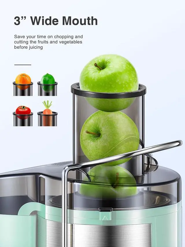 Alt view image 2 of 7 - Juicer Machine, 800W Centrifugal Juicer Extractor with Wide Mouth 3 Feed Chute for Fruit Vegetable, Easy to Clean, Stainless Steel, BPA-free (Aqua)