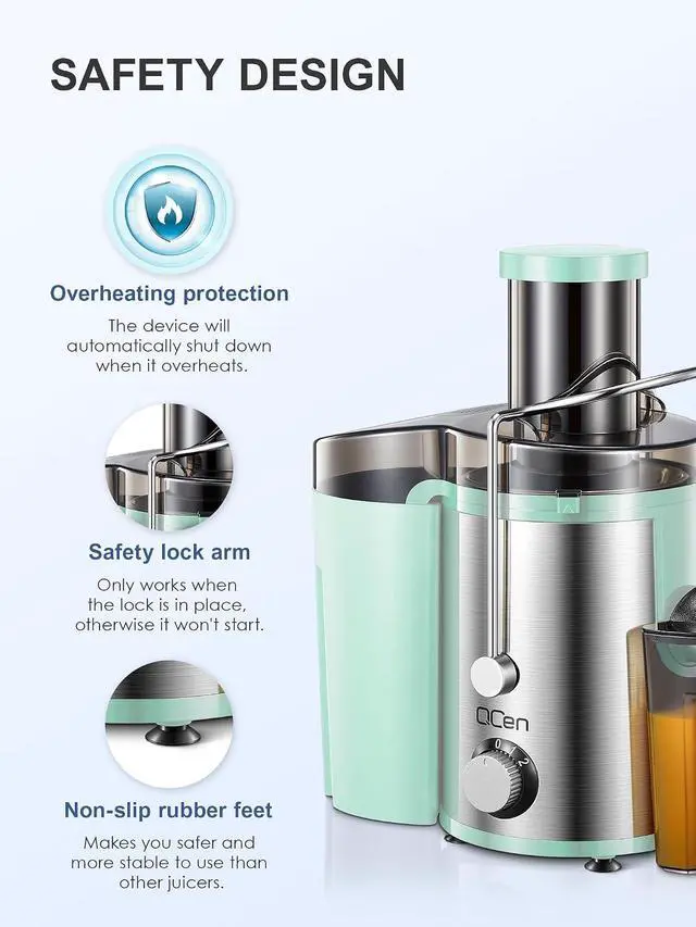 Alt view image 7 of 7 - Juicer Machine, 800W Centrifugal Juicer Extractor with Wide Mouth 3 Feed Chute for Fruit Vegetable, Easy to Clean, Stainless Steel, BPA-free (Aqua)