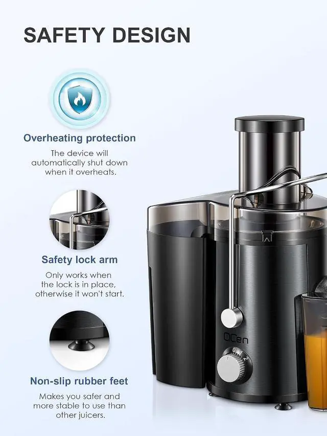 Alt view image 7 of 7 - Juicer Machine, 800W Centrifugal Juicer Extractor with Wide Mouth 3 Feed Chute for Fruit Vegetable, Easy to Clean, Stainless Steel, BPA-free (Metallic Black)