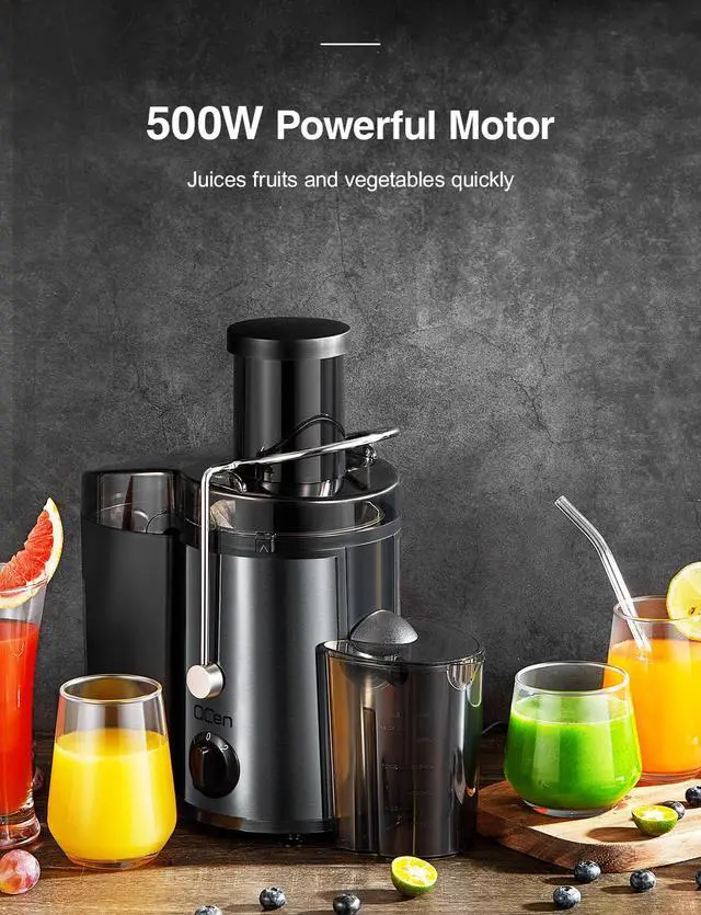 Alt view image 5 of 7 - QCen Juicer Machine, 500W Centrifugal Juicer Extractor with Wide Mouth 3 Feed Chute for Fruit Vegetable, Easy to Clean, Stainless Steel, BPA-free (Metallic Black)