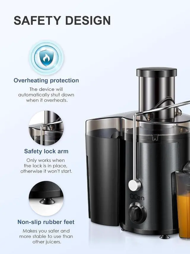 Alt view image 7 of 7 - QCen Juicer Machine, 500W Centrifugal Juicer Extractor with Wide Mouth 3 Feed Chute for Fruit Vegetable, Easy to Clean, Stainless Steel, BPA-free (Metallic Black)