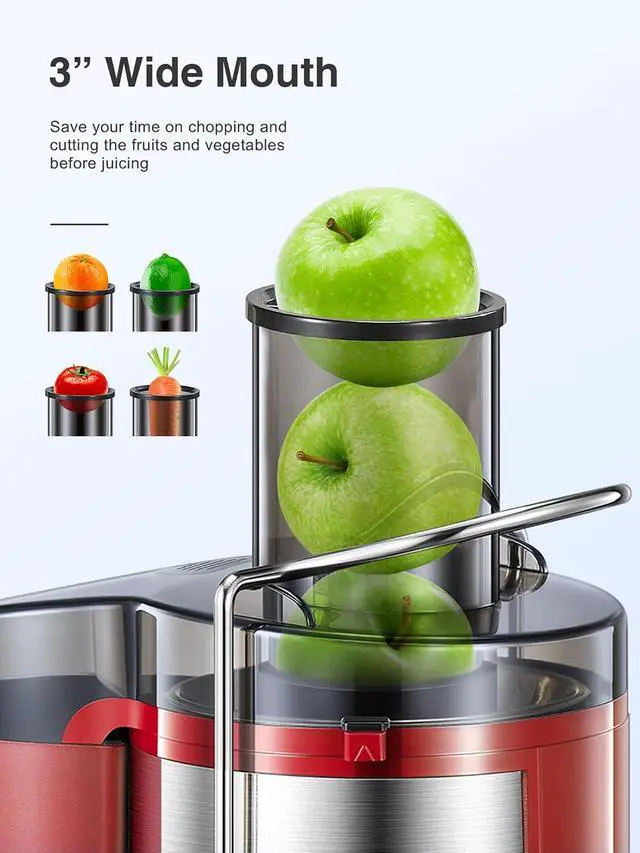 Alt view image 2 of 7 - Juicer Machine, 800W Centrifugal Juicer Extractor with Wide Mouth 3 Feed Chute for Fruit Vegetable, Easy to Clean, Stainless Steel, BPA-free (Red)