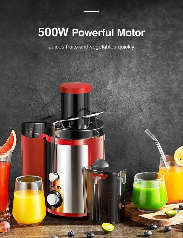 Alt view image 5 of 7 - Juicer Machine, 800W Centrifugal Juicer Extractor with Wide Mouth 3 Feed Chute for Fruit Vegetable, Easy to Clean, Stainless Steel, BPA-free (Red)