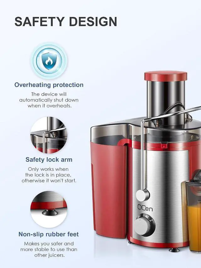 Alt view image 7 of 7 - Juicer Machine, 800W Centrifugal Juicer Extractor with Wide Mouth 3 Feed Chute for Fruit Vegetable, Easy to Clean, Stainless Steel, BPA-free (Red)