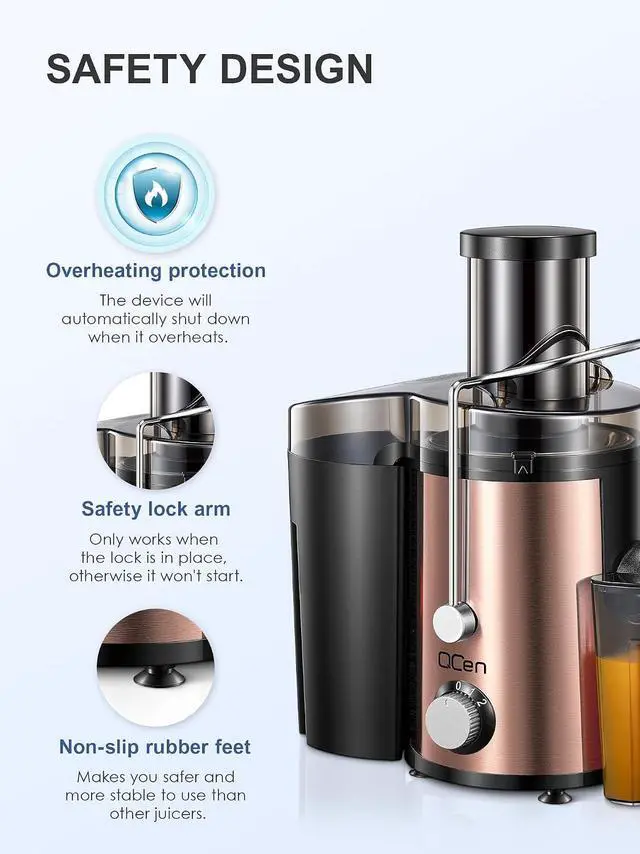 Alt view image 7 of 7 - Juicer Machine, 800W Centrifugal Juicer Extractor with Wide Mouth 3 Feed Chute for Fruit Vegetable, Easy to Clean, Stainless Steel, BPA-free (Rose Gold)