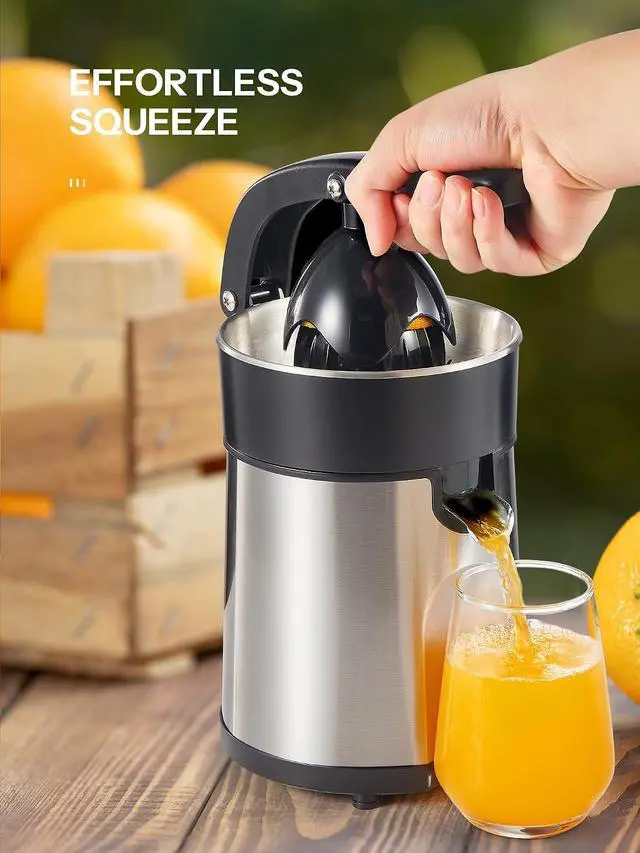 Alt view image 4 of 7 - Professional Brushed Stainless Steel Electric Citrus Juicer, 2 Interchangeable Cones for Orange, Lemon & Grapefruit, Easy Clean, Durable Design & Effortless Operation