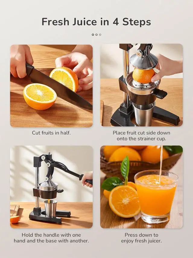 Alt view image 6 of 7 - QCen Professional Cast Iron Manual Juicer, Heavy Duty Citrus Press with Stainless Steel Strainer, Easy-to-Clean Hand Squeezer for Orange, Lemon, Lime and Grapefruit - Black (Black)