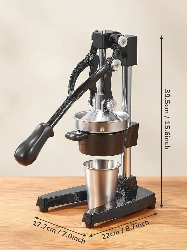 Alt view image 7 of 7 - QCen Professional Cast Iron Manual Juicer, Heavy Duty Citrus Press with Stainless Steel Strainer, Easy-to-Clean Hand Squeezer for Orange, Lemon, Lime and Grapefruit - Black (Black)
