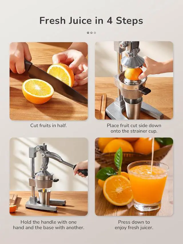 Alt view image 6 of 7 - QCen Professional Cast Iron Manual Juicer, Heavy Duty Citrus Press with Stainless Steel Strainer, Easy-to-Clean Hand Squeezer for Orange, Lemon, Lime and Grapefruit - Black (Silver)