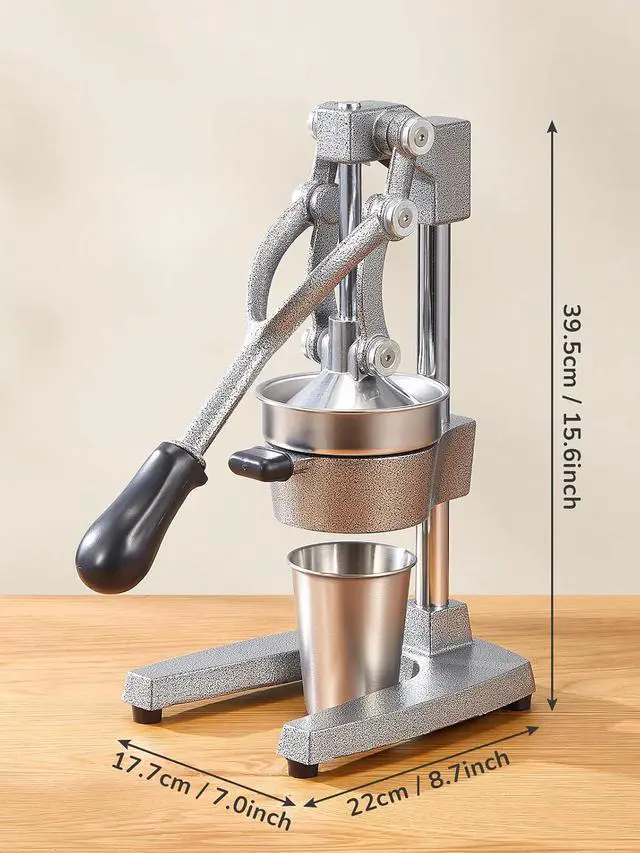 Alt view image 7 of 7 - QCen Professional Cast Iron Manual Juicer, Heavy Duty Citrus Press with Stainless Steel Strainer, Easy-to-Clean Hand Squeezer for Orange, Lemon, Lime and Grapefruit - Black (Silver)