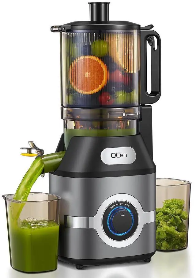 Main image of QCen Cold Press Juicer, 5.5 Wide Feed Chute Slow Masticating Juicer Machine for Whole Fruits and Vegetables, Easy to Clean (Gray)