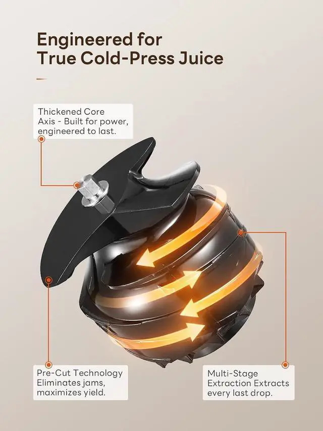 Alt view image 3 of 7 - QCen Cold Press Juicer, 5.5 Wide Feed Chute Slow Masticating Juicer Machine for Whole Fruits and Vegetables, Easy to Clean (Gray)