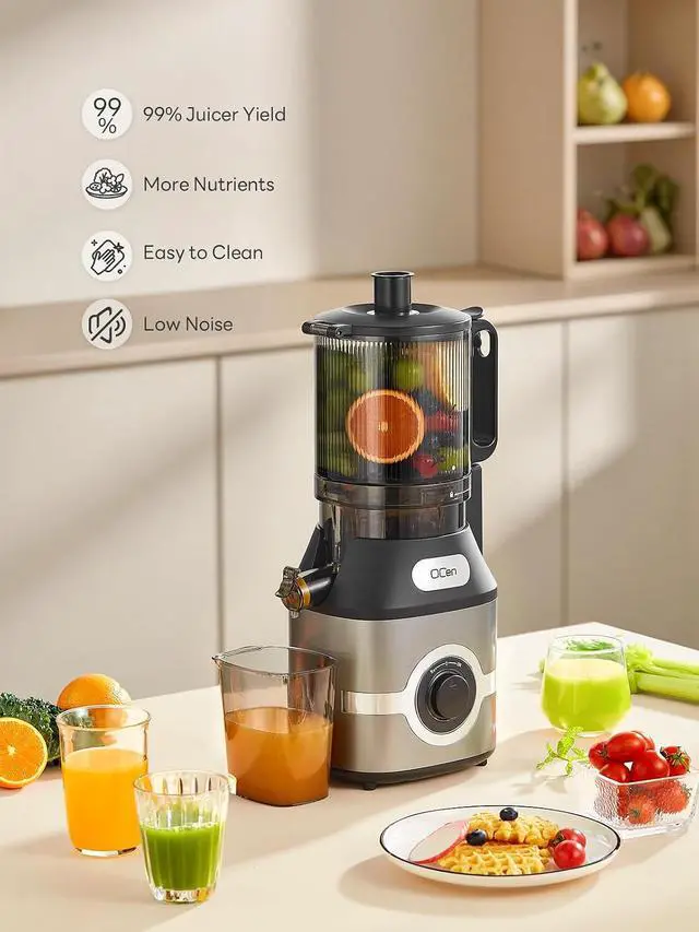 Alt view image 4 of 7 - QCen Cold Press Juicer, 5.5 Wide Feed Chute Slow Masticating Juicer Machine for Whole Fruits and Vegetables, Easy to Clean (Gray)
