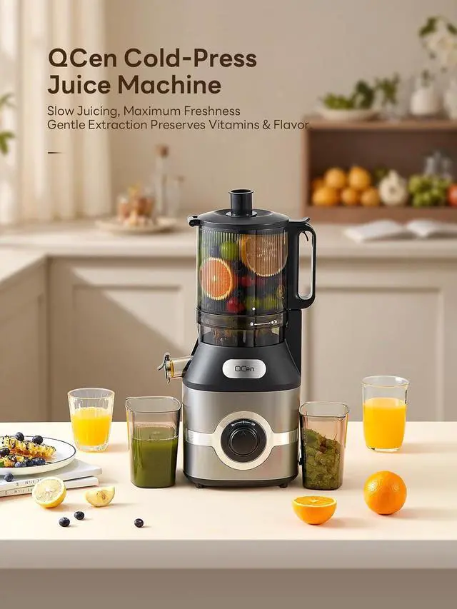 Alt view image 7 of 7 - QCen Cold Press Juicer, 5.5 Wide Feed Chute Slow Masticating Juicer Machine for Whole Fruits and Vegetables, Easy to Clean (Gray)