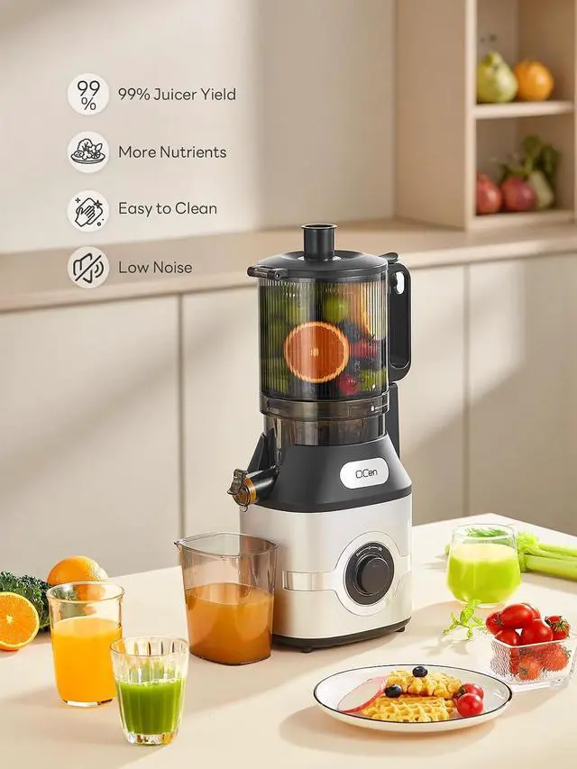 Alt view image 4 of 7 - QCen Cold Press Juicer, 5.5 Wide Feed Chute Slow Masticating Juicer Machine for Whole Fruits and Vegetables, Easy to Clean (Silver)