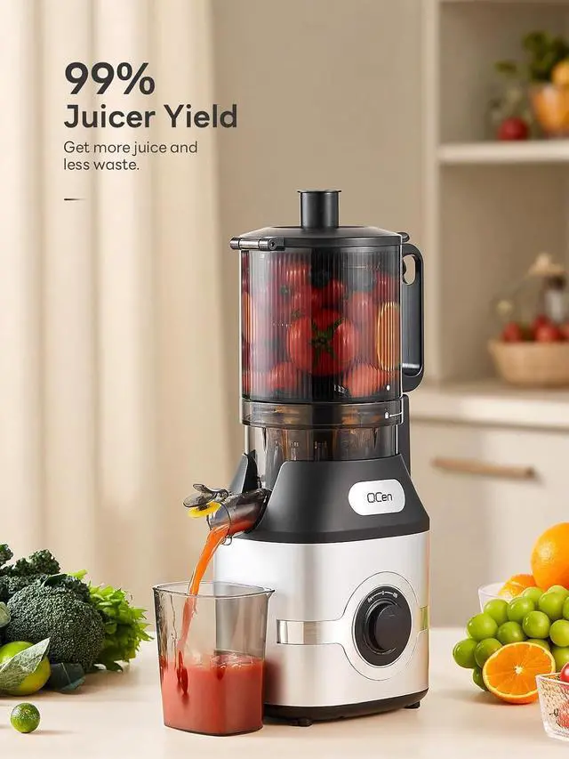 Alt view image 5 of 7 - QCen Cold Press Juicer, 5.5 Wide Feed Chute Slow Masticating Juicer Machine for Whole Fruits and Vegetables, Easy to Clean (Silver)