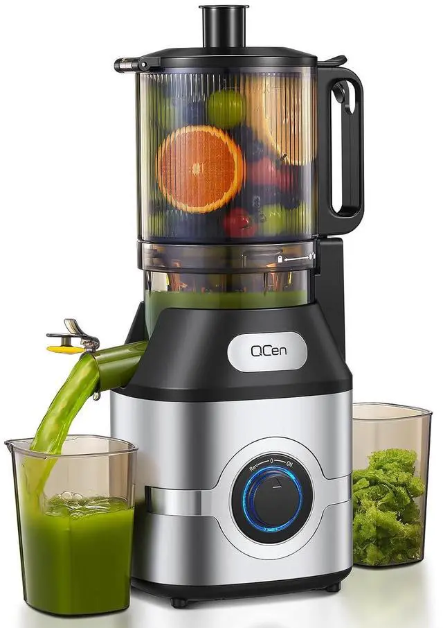 Main image of QCen Cold Press Juicer, 5.5 Wide Feed Chute Slow Masticating Juicer Machine for Whole Fruits and Vegetables, Easy to Clean (Silver)