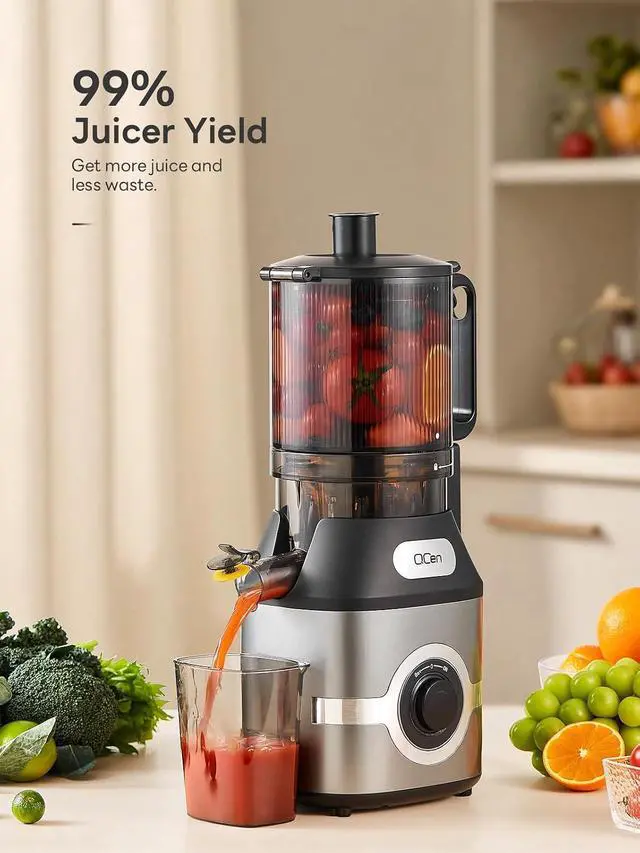 Alt view image 5 of 7 - QCen Cold Press Juicer, 5.5 Wide Feed Chute Slow Masticating Juicer Machine for Whole Fruits and Vegetables, Easy to Clean (Gray)