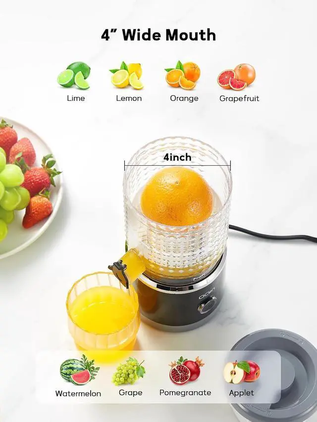 Alt view image 4 of 7 - Citrus Juicer Machine, Automatic Orange Juicer Squeezer, High Juice Yield, Ease to Use and Clean, Electric Fruits Juicer with Cleaning Brush for Orange, Lemon, Grapefruit(Black)