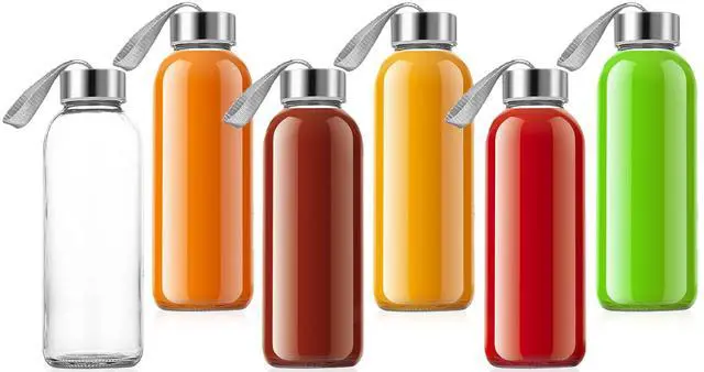 Alt view image 7 of 7 - QCen 18oz Clear Glass Bottle for Juicing, 6 Pack Reusable Glass Water Bottles for Juicer Machine, with Stainless Steel Leak-Proof Lids, Wide Mouth Liquid Storage Containers, BPA Free