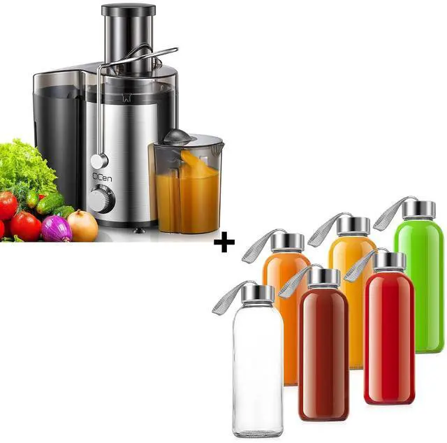 Main image of QCen 800W Juicer Machine Black and 6PCS Glass Bottle Bundle