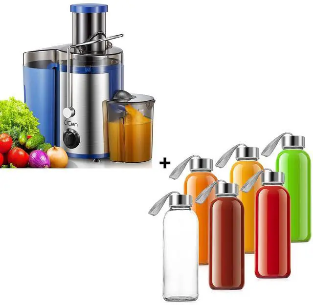 Main image of QCen Centrifugal Juicer Machine Blue and 6PCS Glass Bottle Bundle